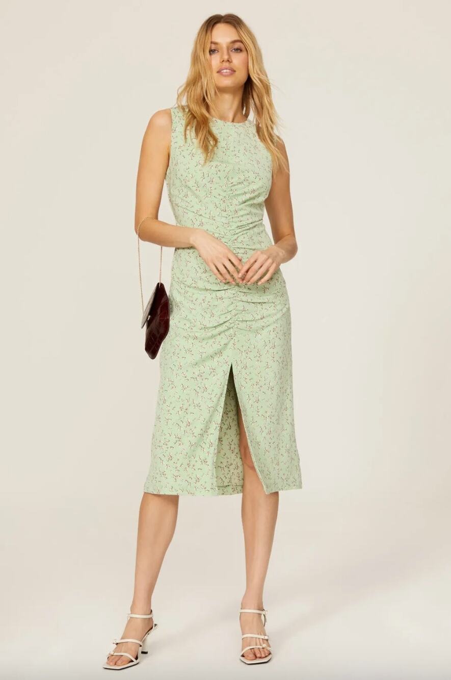Love, Whit by Whitney Port Sleeveless Floral Ruched Midi Dress Size XS Bloomcore